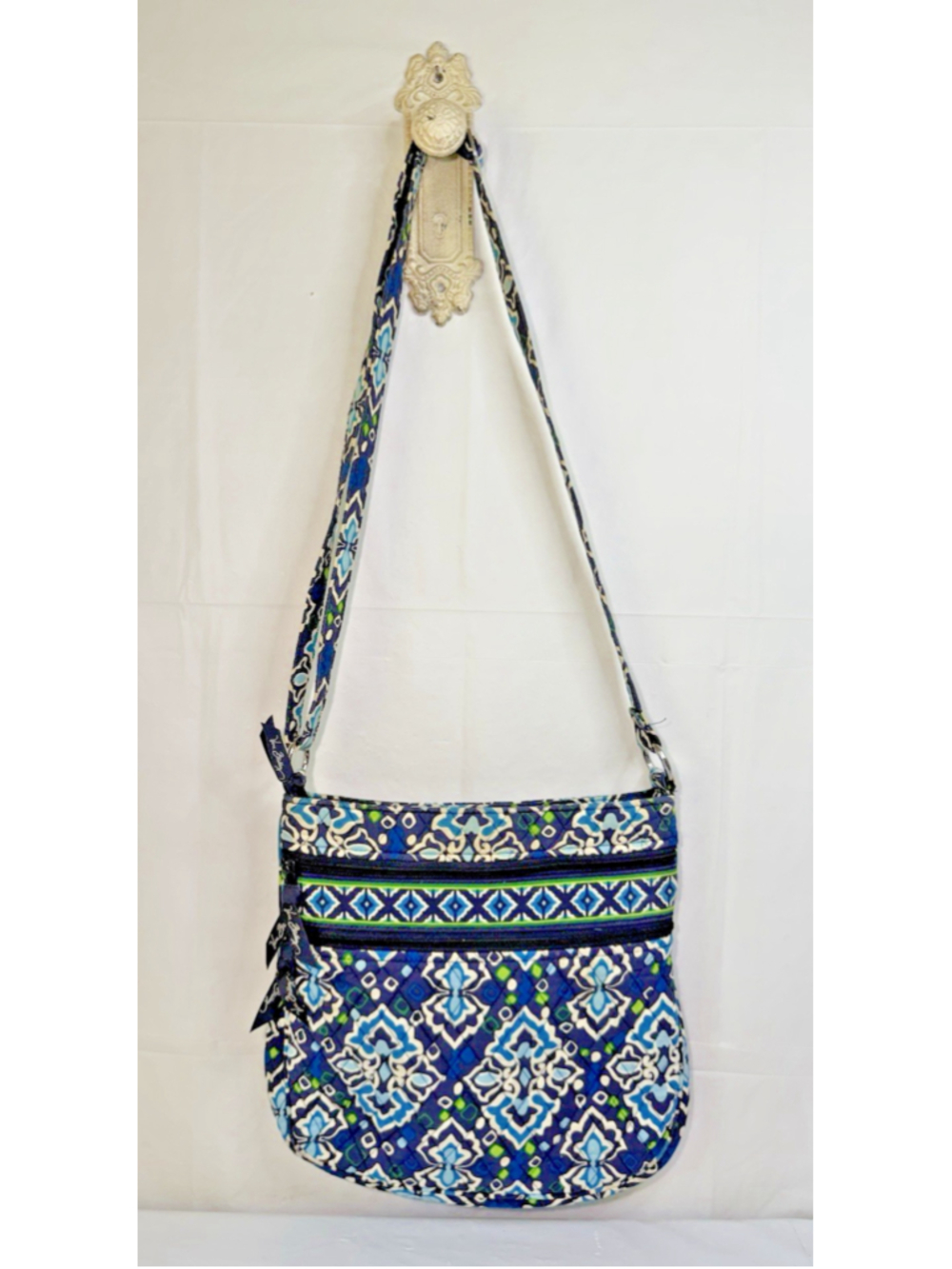 Vera Bradley Hipster Crossbody Bag Triple Zip Ink Blue Paisley Navy Blue/Green
